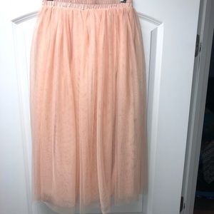 Pale Pink Tulle Midi Skirt